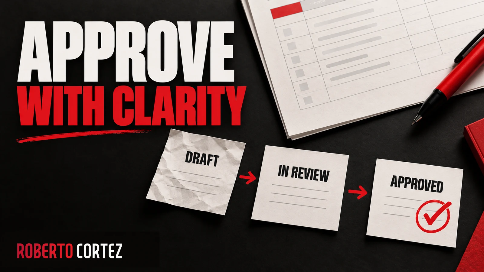 A spreadsheet gives way to cards for draft, review and approval