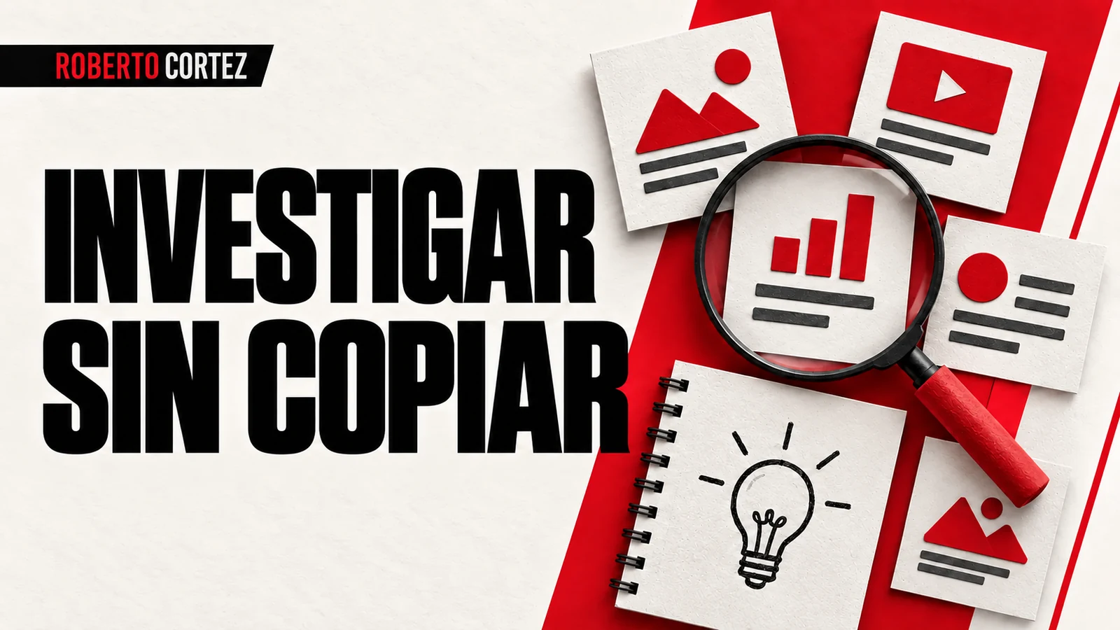 Investigar sin copiar: referencias publicitarias observadas con una lupa y un cuaderno.