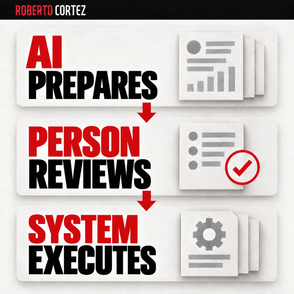 For tasks requiring interpretation and approval, separate AI preparation, human review and execution. Decisions based on numeric thresholds can remain in fixed rules.