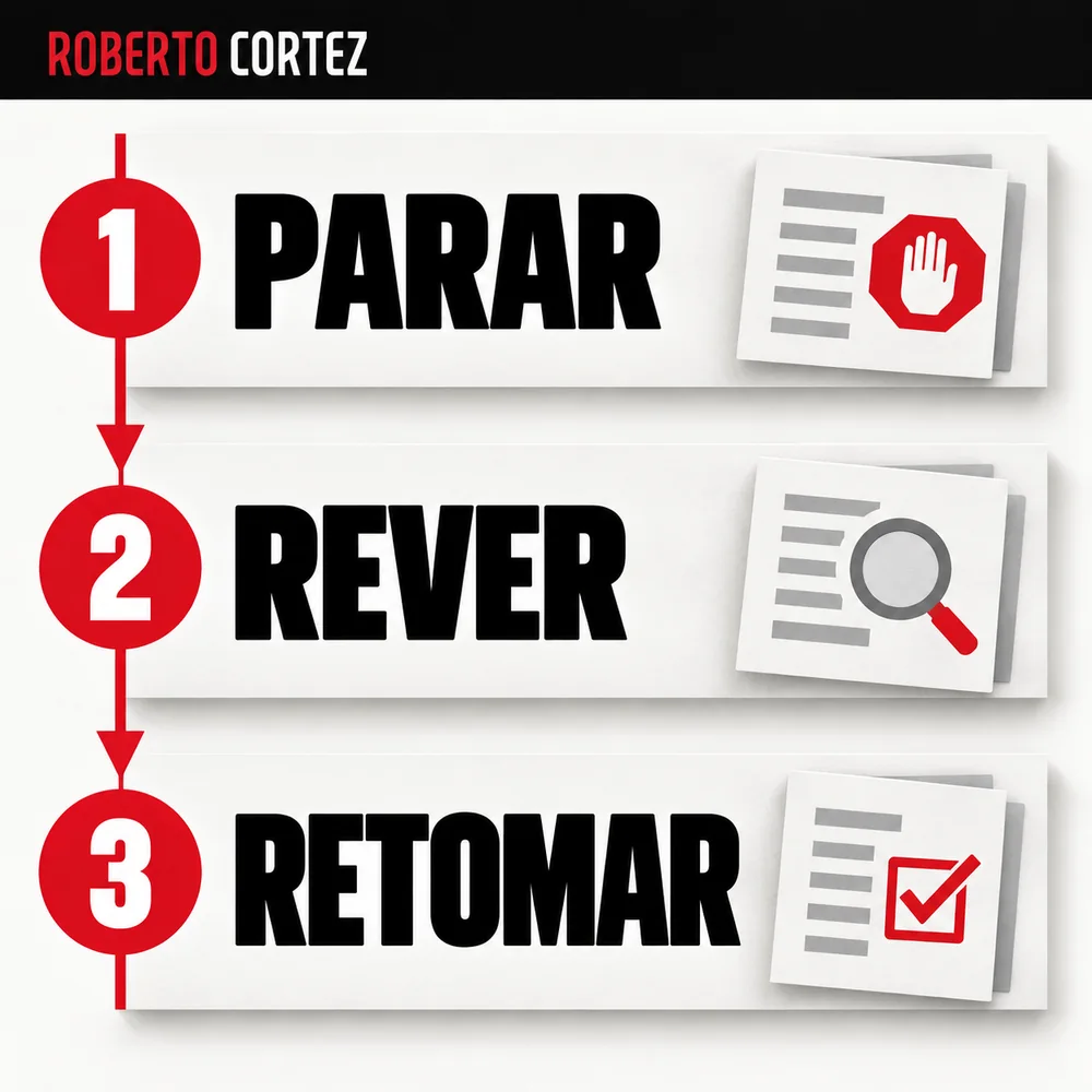 Uma exceção deve parar a ação afetada, pedir revisão e permitir retomar sem repetir o que já foi executado. O registo dos passos concluídos evita duplicações.