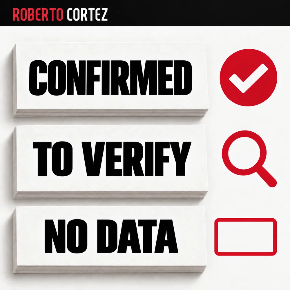 CONFIRMED, TO VERIFY, NO DATA
