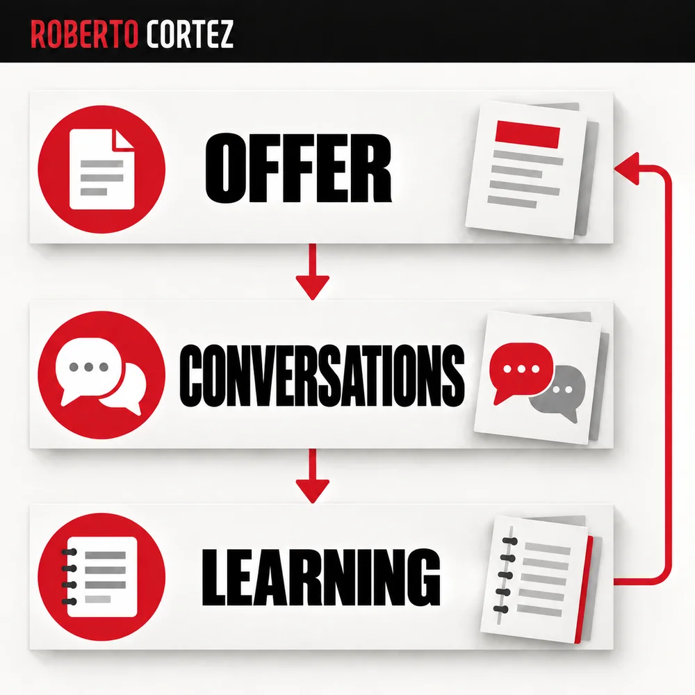 Write the offer, speak with potential clients and record what you learn. Use that information to revise the offer; an AI response does not prove demand.