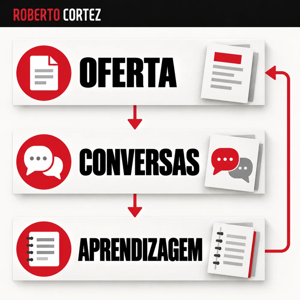 Escreve a oferta, conversa com potenciais clientes e regista o que aprendeste. Usa essa informação para rever a oferta; uma resposta da IA não comprova procura.